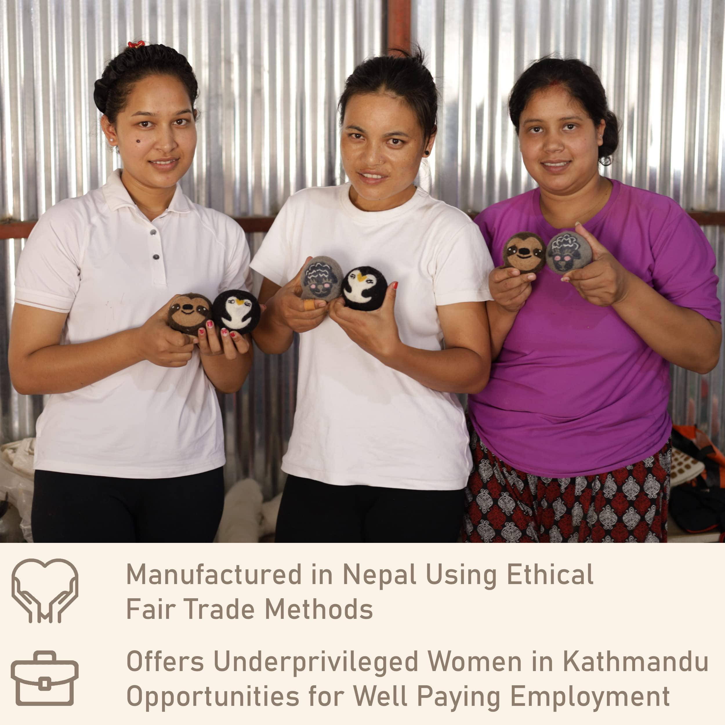 Adornimal Wool Dryer Balls Sloth, Penguin and Sheep Design Dryer Balls Laundry Reusable Natural Fabric Softener 100% Pure New Zealand Wool Handcrafted in Nepal 6 Pack Laundry Balls for Dryer