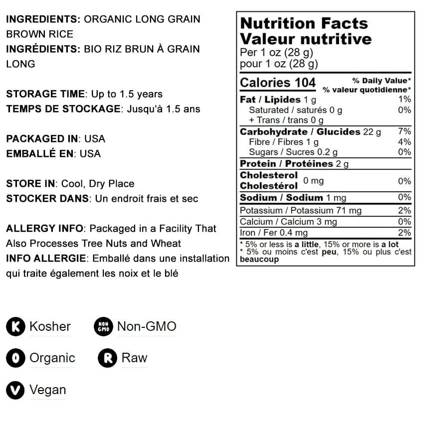 Food to Live Food to Live Organic Long Grain Brown Rice, 2 Pounds Non-GMO, Whole Grain, Raw, Non-Irradiated, Kosher, Vegan, Bulk. Chewy Texture. Good Source of Dietary Fiber. Perfect for Salads, Pilafs.