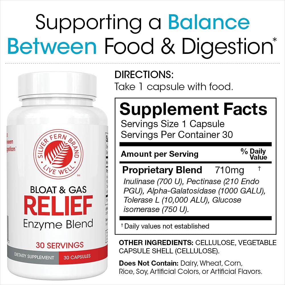 Silver Fern Silver Fern Bloat & Gas Relief Digestive Enzyme Blend - 2 Bottles = 60 Servings - FODMAP & Bloating Digestion Supplement with Tolerase L, Pectinase & More (2 Bottles)