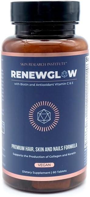 Skin Research Institute Renewglow Hair Supplement, Proven to Promote Healthy Hair Growth Supports Thicker, Fuller Hair and Healthier Skin, Ages 35 and Up