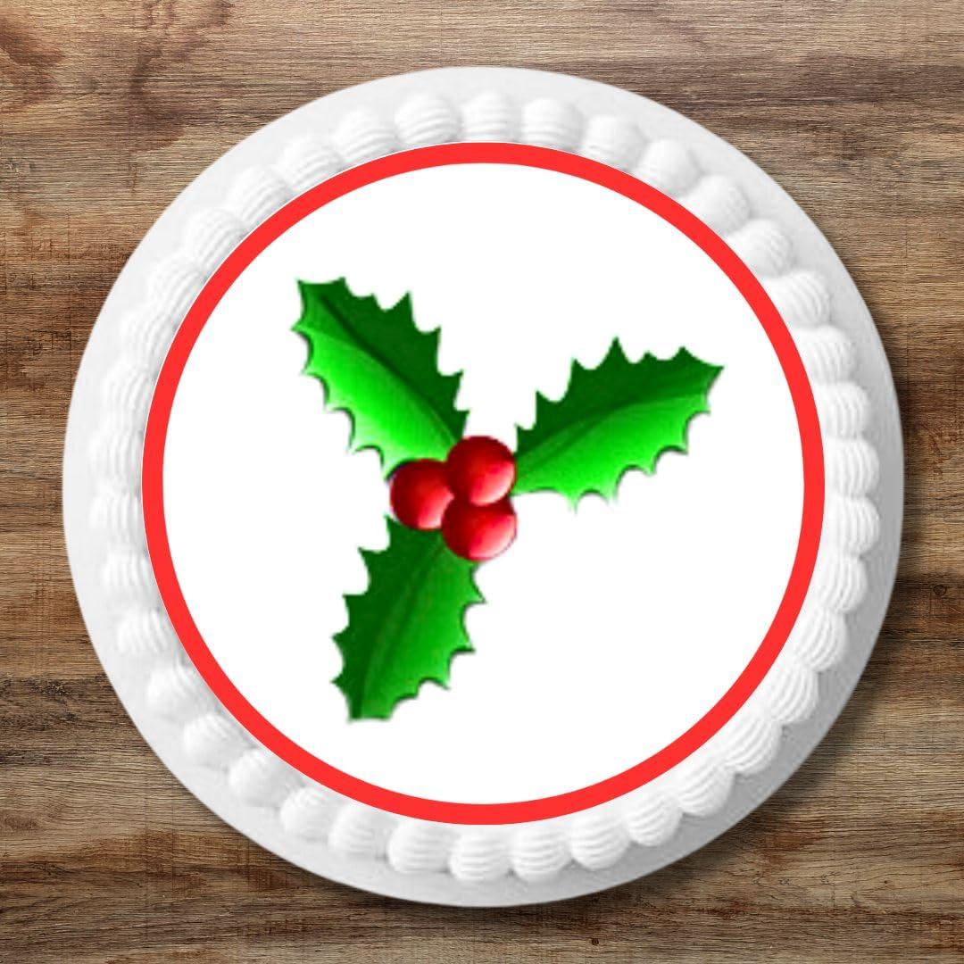Cian\'s Cupcake Toppers Ltd Holly Edible Christmas Cake Decoration, 7 Inch Festive Wafer Card Christmas Cake Topper for Home Baking, Friendsmas Xmas Party Decoration for Baking 1 x 7\" PRECUT Cake Topper