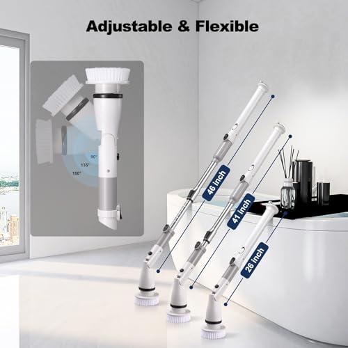 kosmegal KOSMEGAL Electric Spin Scrubber for Cleaning, Shower Scrubber with Long Handle, Cordless Bathroom Cleaner with Adjustable Arm and 4 Replaceable Brush Heads for Bathtub Tile Floor