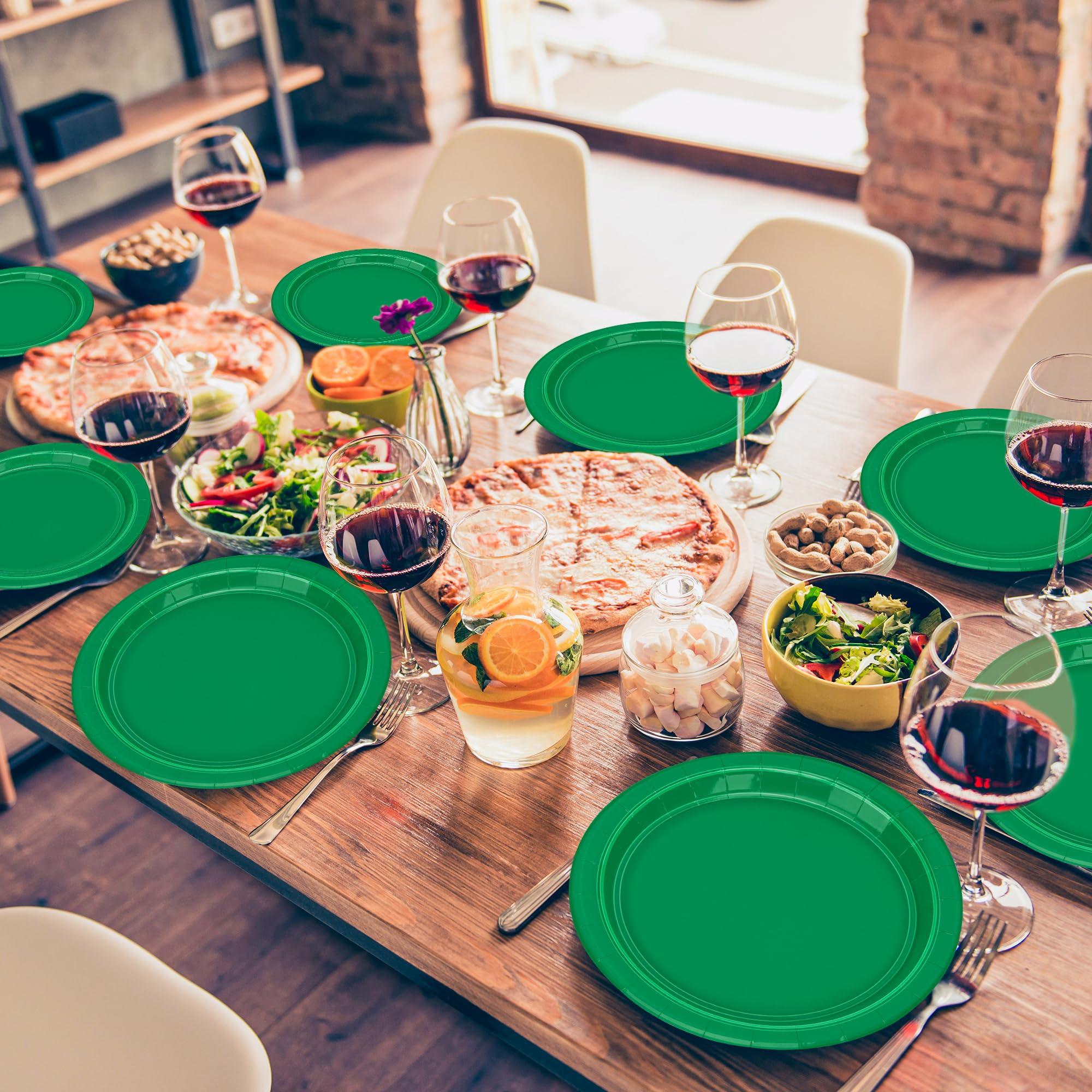 QZYL QZYL 50 PCS Disposable Paper Plates, 9 Inches Dinner Paper Plates Set, Green Heavy Duty Paper Plates, Round Paper Plates for Daily Use Picnic Anniversary Birthday St Patricks Day Party Supplies