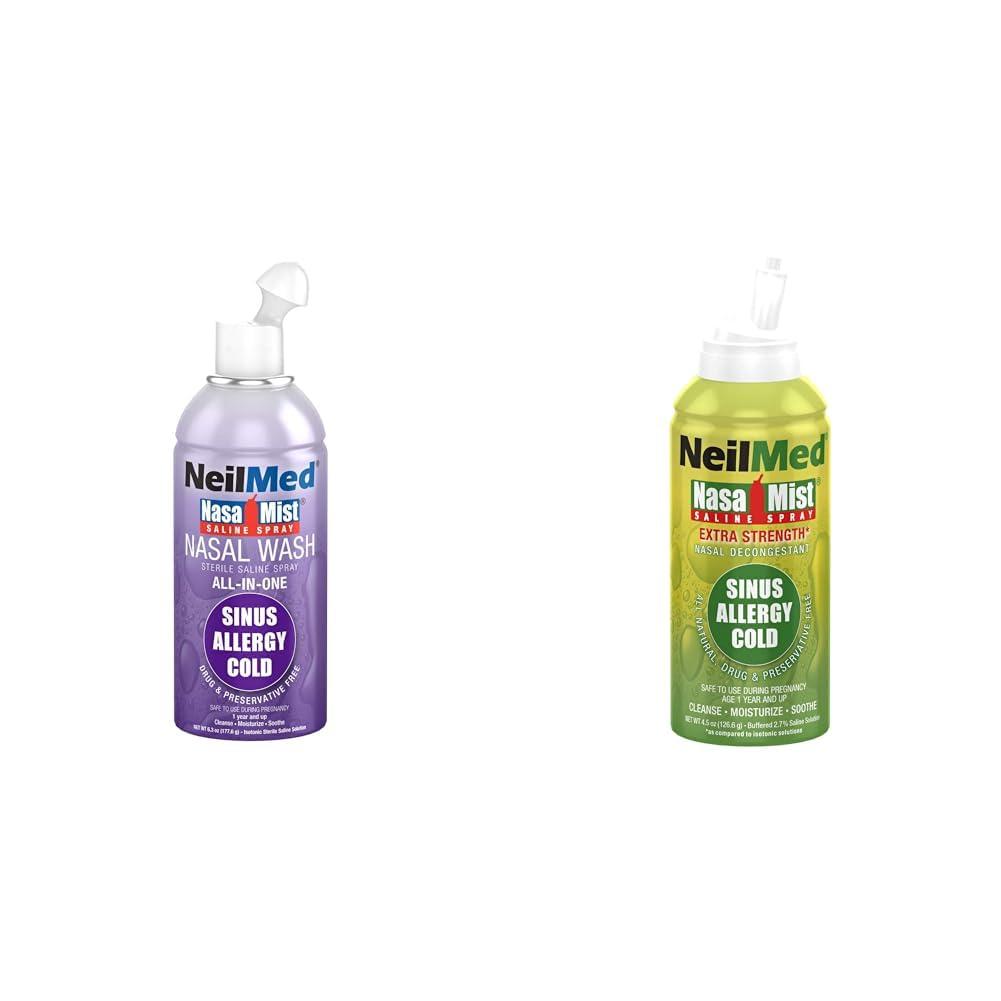 NeilMed NeilMed NasaMist All in One Multi Purpose Saline Spray, 6.3 Fl Oz & NasaMist Hypertonic Extra Strength Saline Spray,Green 4.5 fl oz (Pack of 1)