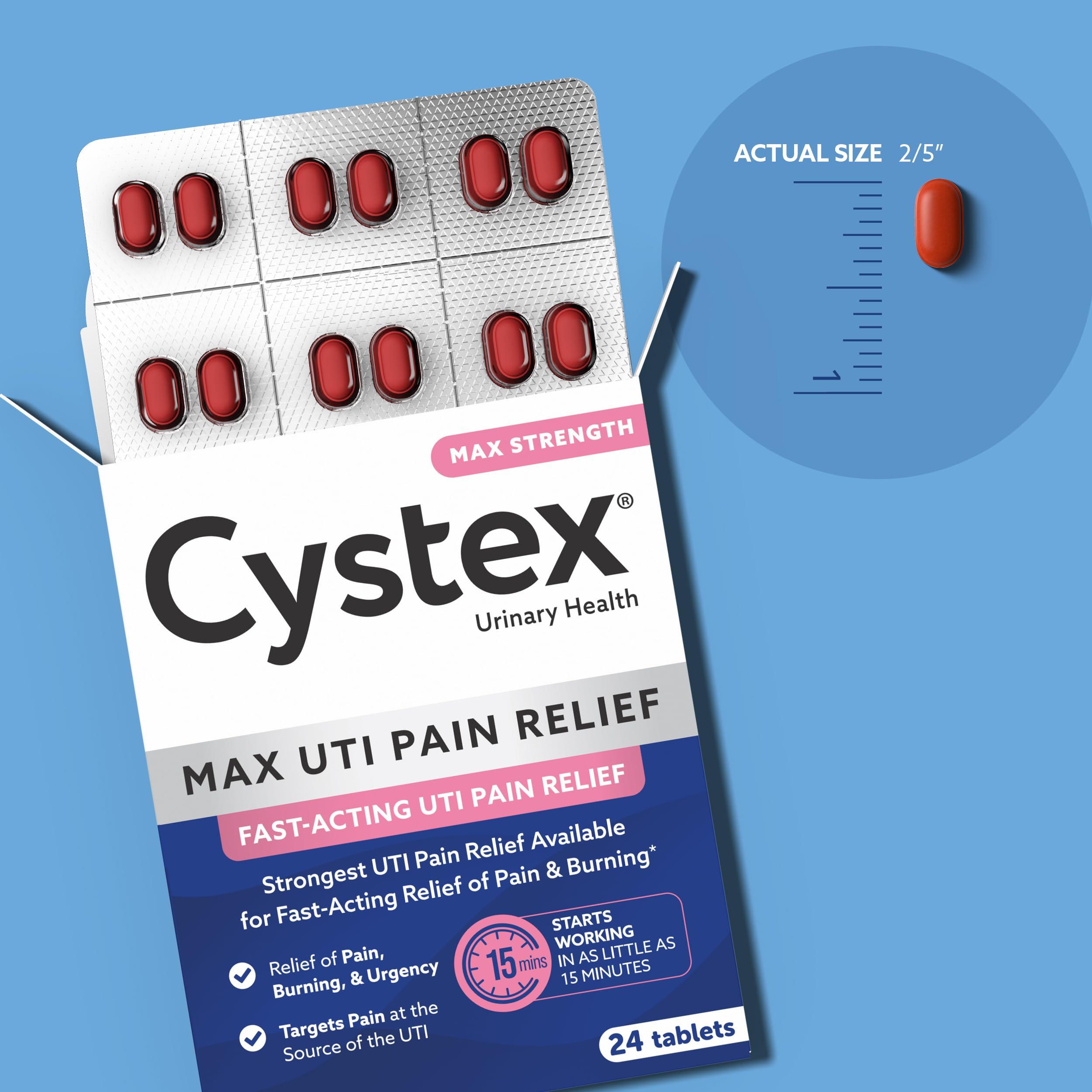 Cystex Cystex UTI Pain Relief for Women and Men, Phenazopyridine HCl 99.5mg Tablets, Maximum Strength, Fast Acting Remedy for Burning and Bladder Discomfort, HSA/FSA Eligible & Approved, 24 Tablets