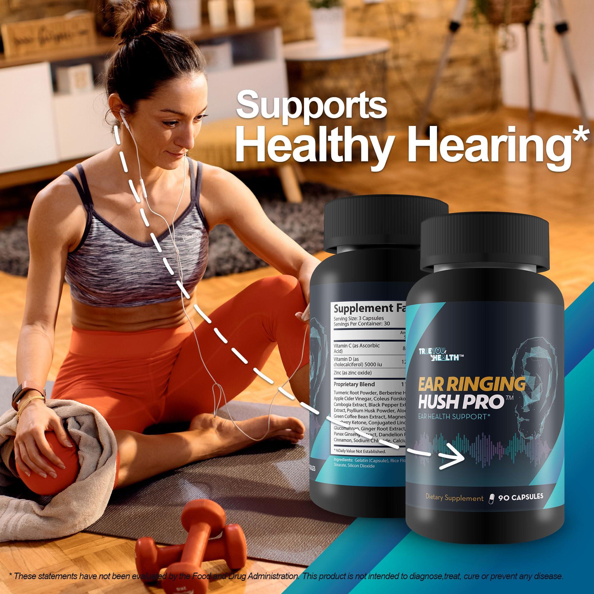 True You Health Ear Ringing Hush Pro - Tinnitus Relief for Ringing Ears - Hearing Support Supplement - Support Reduced Swelling & Improved Circulation for Ear Ringing Relief - Natural Formula Ear Ringing Pills