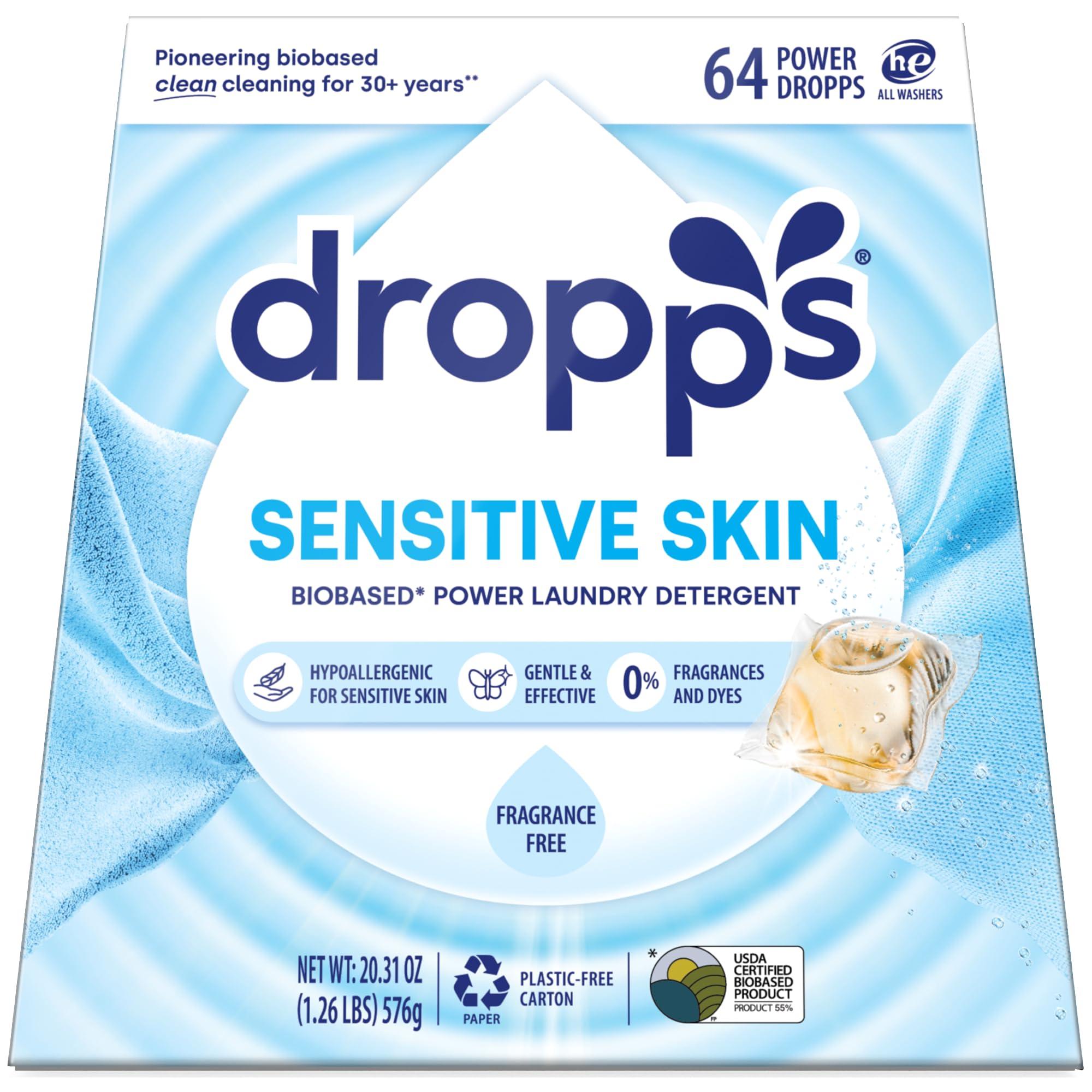 dropps Dropps Sensitive Skin Laundry Detergent Pods, Unscented (64 Tablets) - Dermatologist Tested Laundry Pods - HE Compatible Laundry Supplies for Clean Clothes, Vegan & Dye-Free