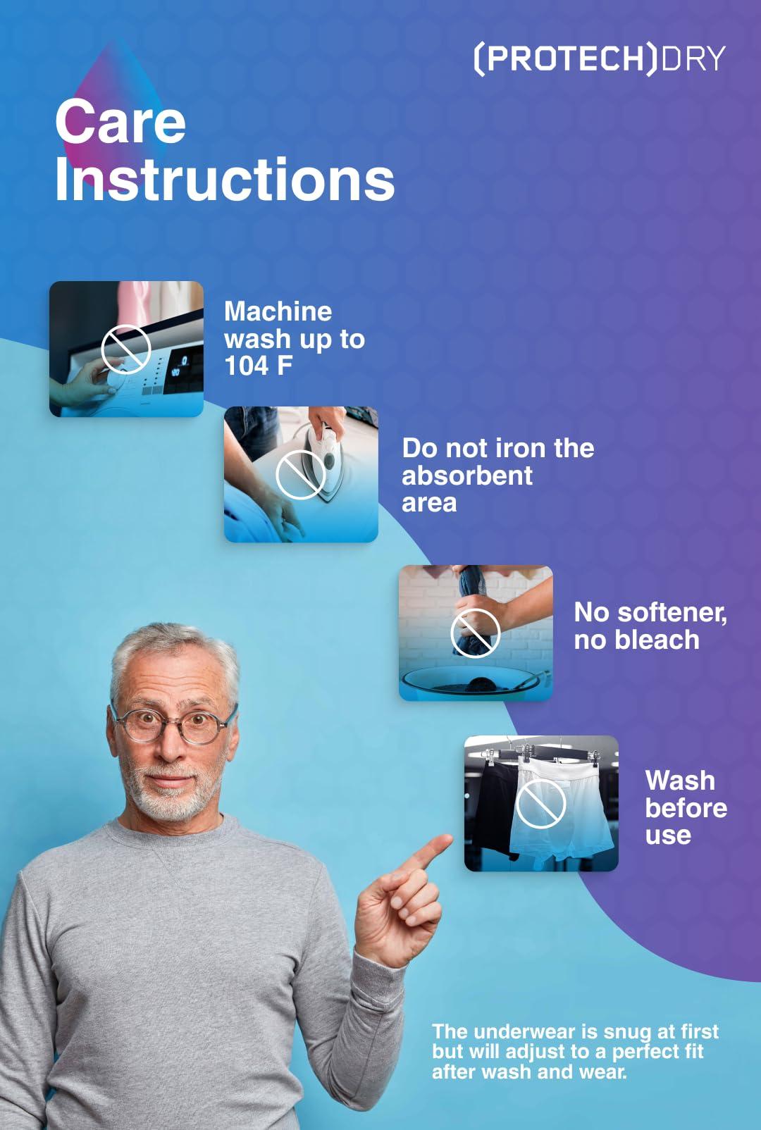 PROTECHDRY PROTECHDRY Washable & Reusable Urinary Incontinence Cotton Boxer Brief Underwear for Men - 5 Pack (Buy 4 Get 1 Free), White, Size XX-Large