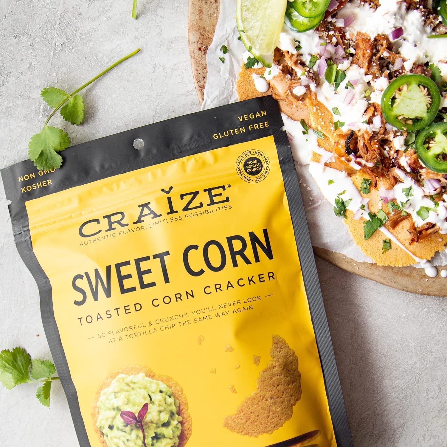 Craize Craize Sweet Corn Crisps | Gluten Free, Vegan, Kosher, Toasted Corn Crackers | 4 oz each