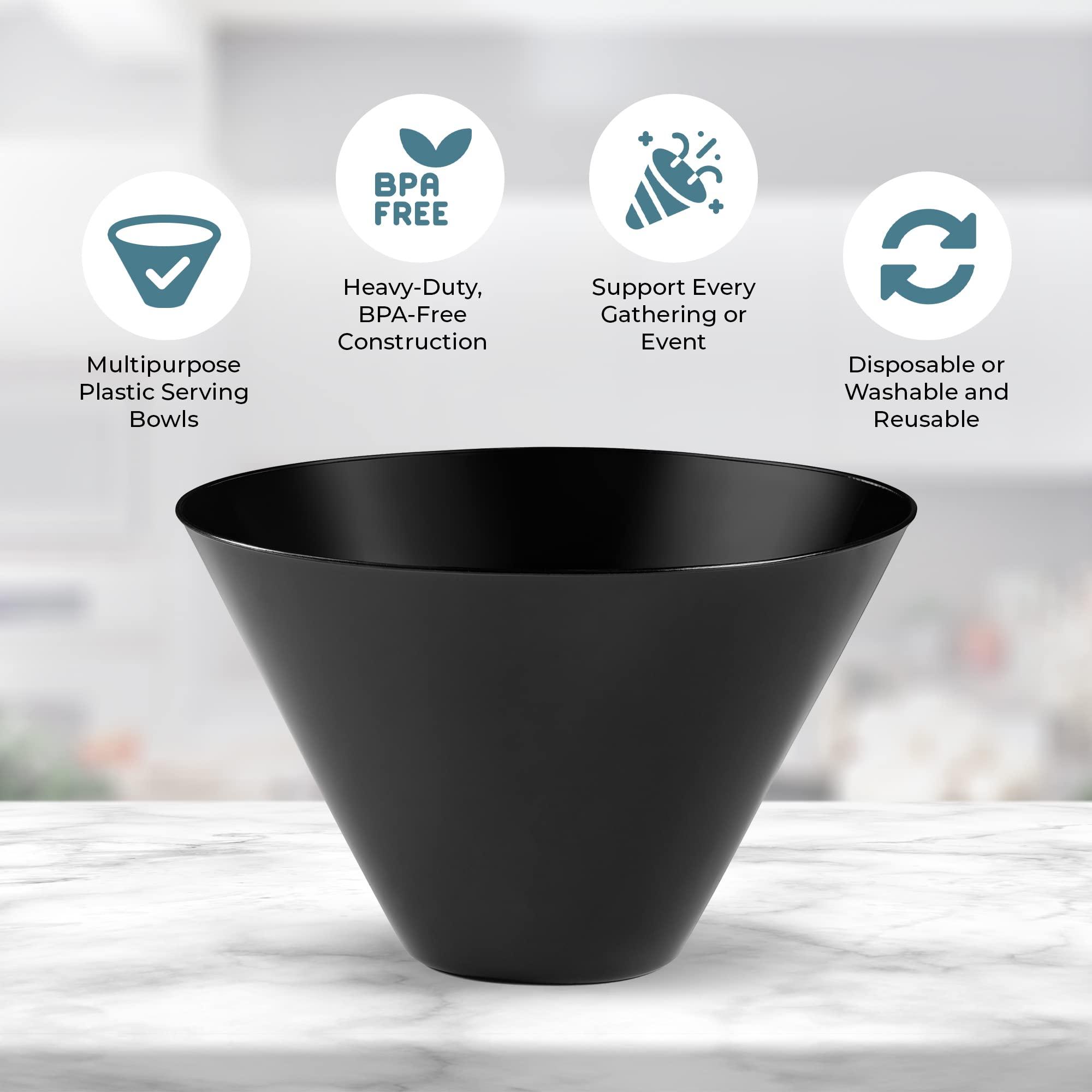 Posh Setting Posh Setting Black Serving Bowl, Round Disposable Large black plastic bowls for Snack Salad Bowls, Serving Bowls for Parties, Acrylic Party Supplies, Candy Bowl [5 Pack - 96 oz]