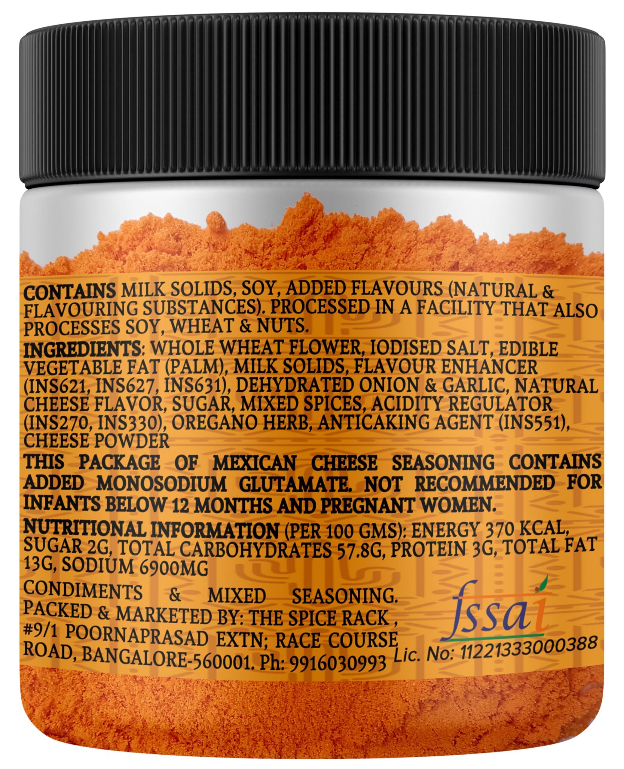 The Spice Rack Mexican Cheese Seasoning Powder (Sprinkle on Popcorn, Fajita, Fries, Taco / Tacos, Nachos, Tortillas, Burrito, Enchilada & other Mexican Snacks | Cheese Flavouring Powder, Taste and Aroma Enhancer | E