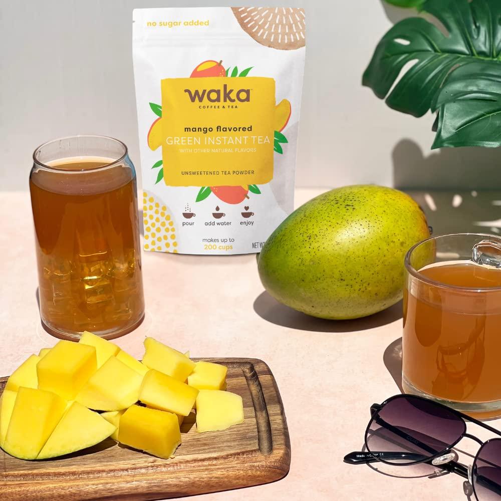 Waka Coffee Waka Instant Tea Mix, 2 Bag Bundle - 100% Tea Leaves, No Additives, Unsweetened Tea Powders - Classic & Mango Flavored Green (4.5oz Each)