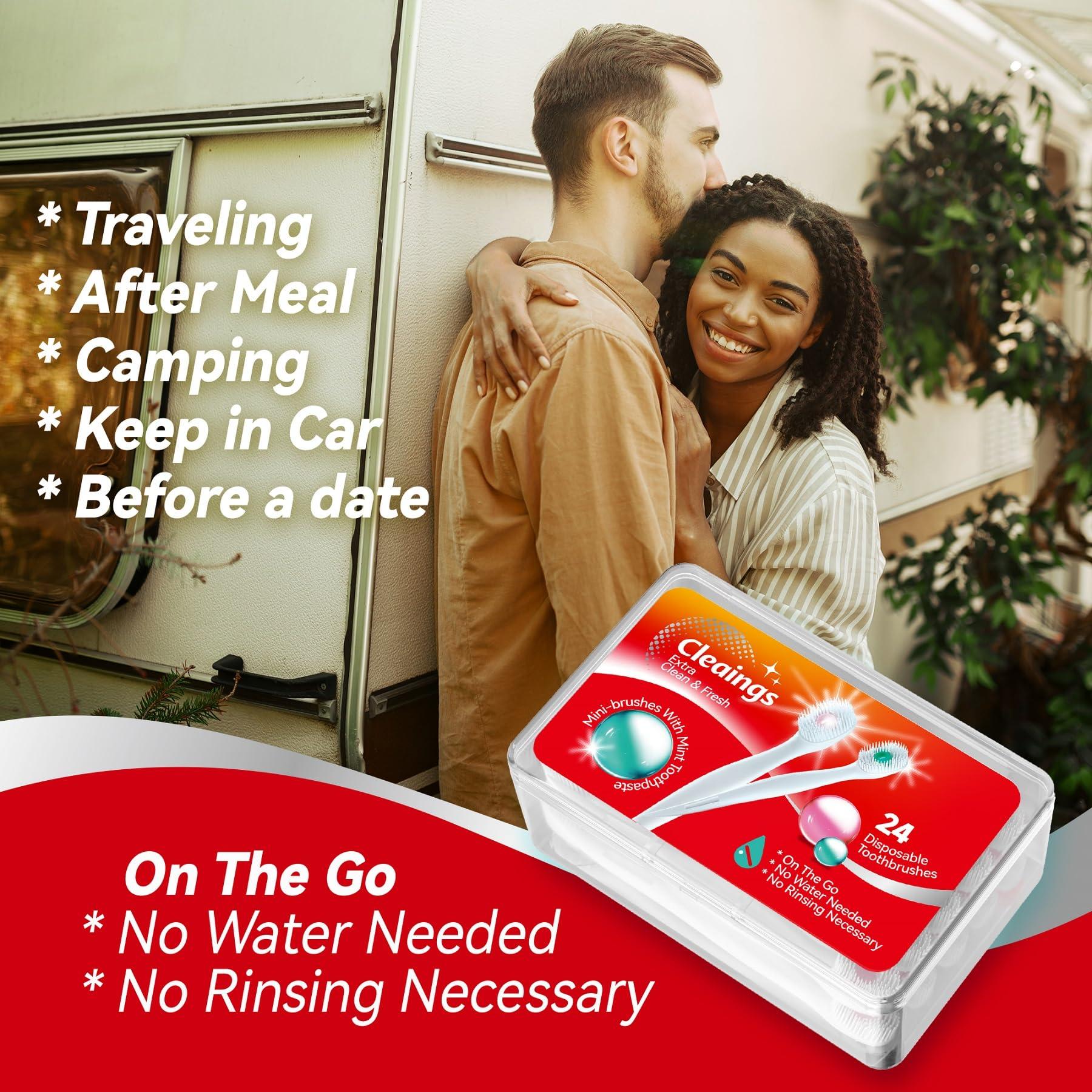 cleaings Mini Brushes-Disposable Toothbrushes with Cleaning Beads Toothpaste and Pick for Work or Travel, 24 Count-Mix FlavorPack of 1