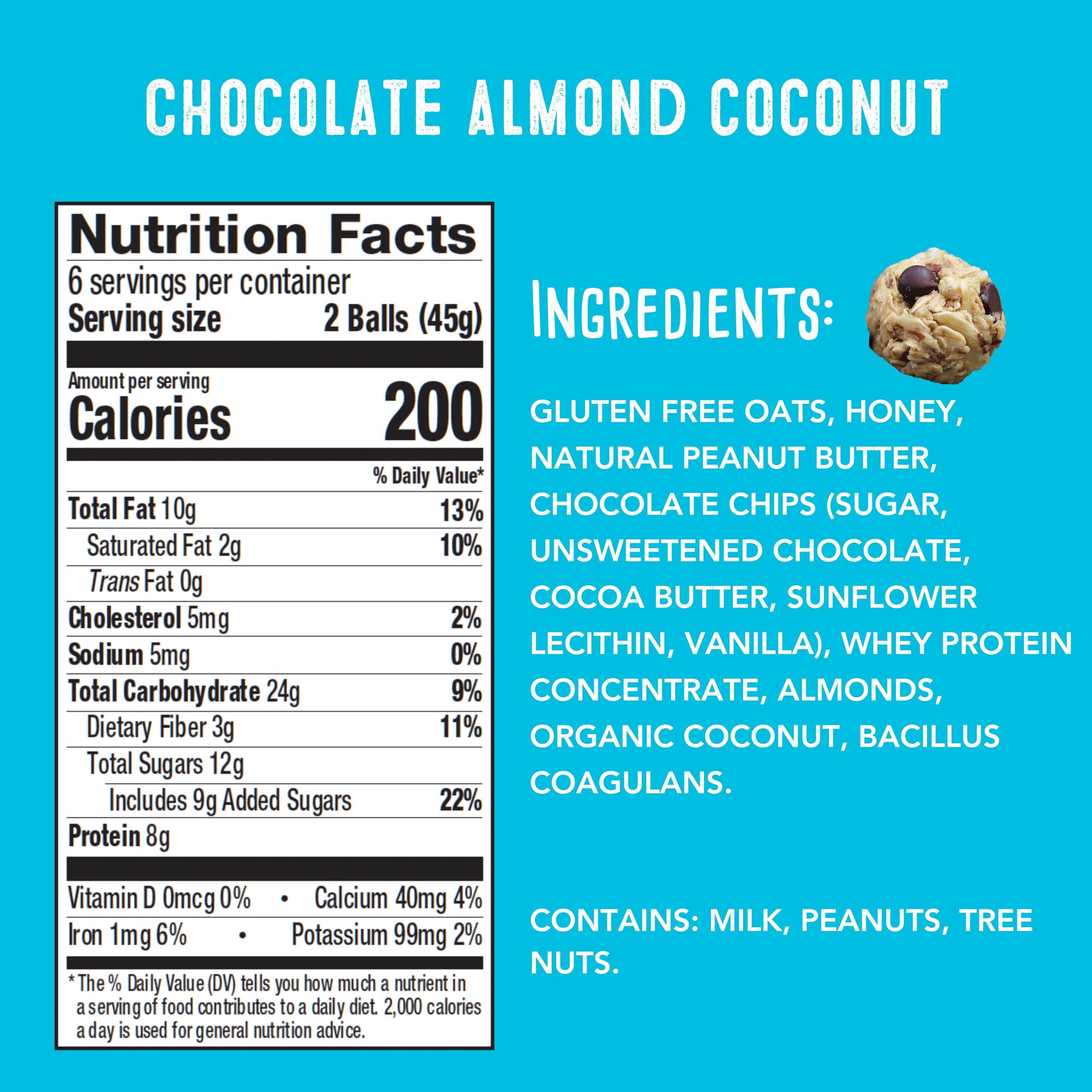 simplyFUEL simplyFUEL Whole Food Protein Balls with Probiotics - Chocolate Almond Coconut Snacks - 8g Protein Snack - Gluten Free Energy Balls (1 Pack of 12 Balls)