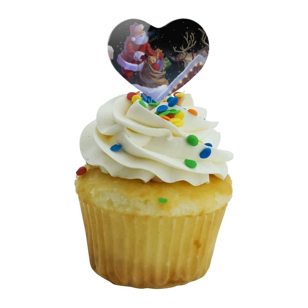 GRAPHICS & MORE Christmas Holiday Santa Rooftop Magic Heart Love Cupcake Picks Toppers Decoration Set of 6