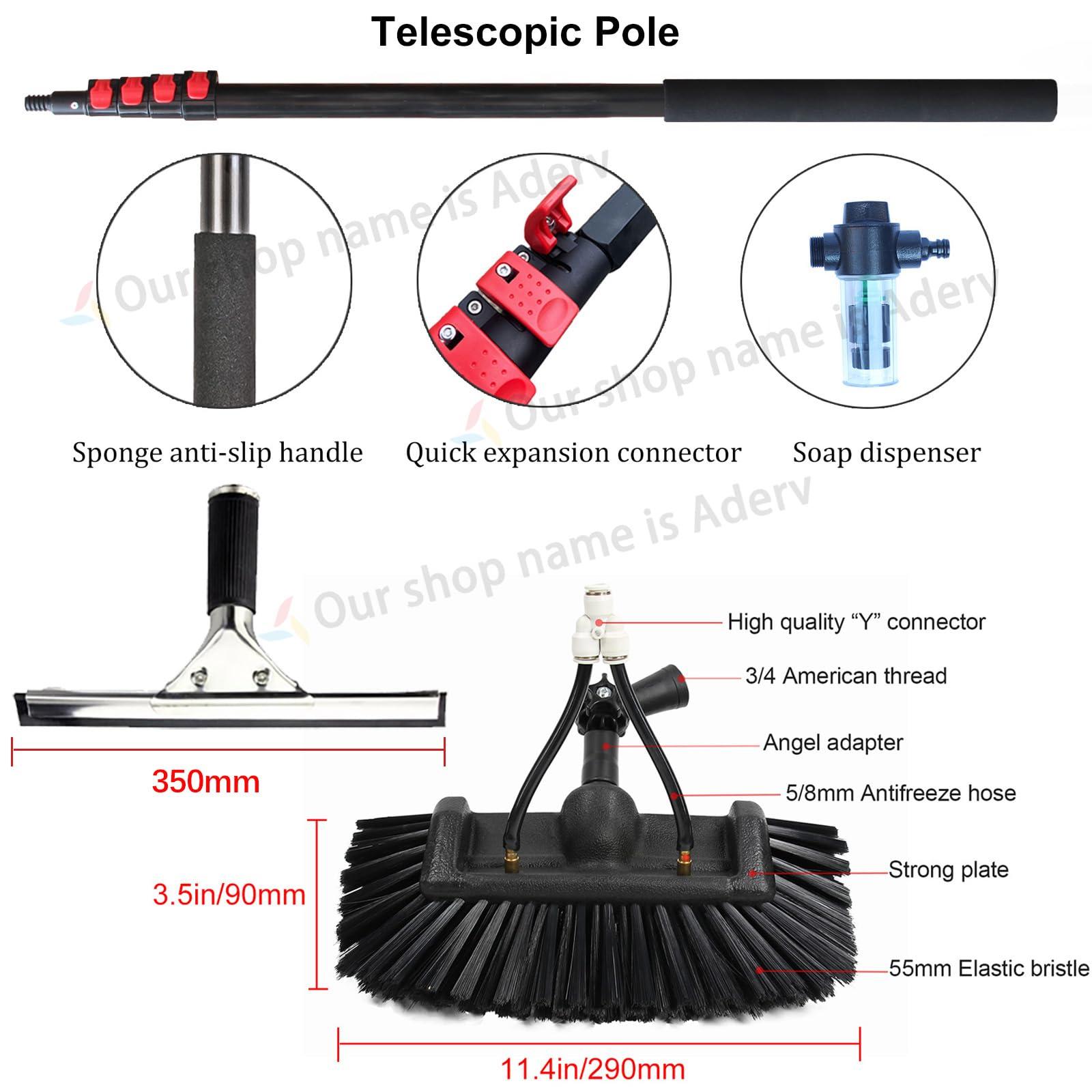 WWTSMYXGS 3.6-10.8M Window Cleaning Pole,Water Fed Telescopic Brush,Window Cleaner Kit with Squeegee,Extendable Solar Panel Washing Equipment Cleaning Conservatory Roof Extendable Cleaner (5.4M)