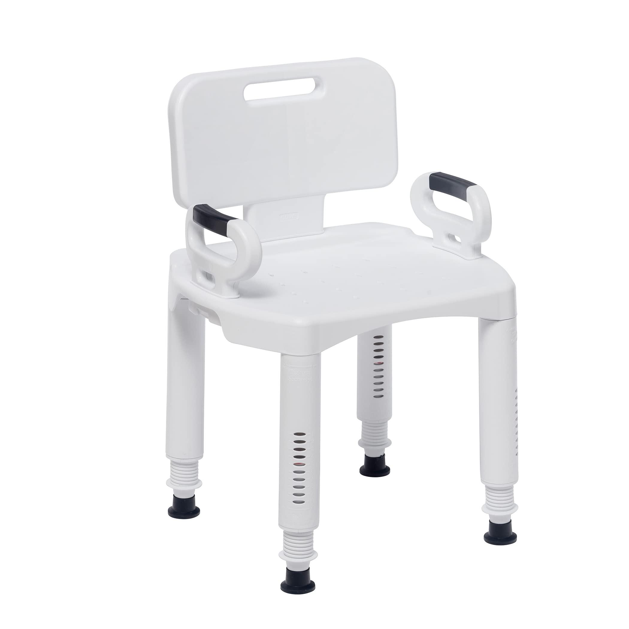 Drive Medical Drive Medical RTL12505 Handicap Bathroom Bench with Back and Arms, White