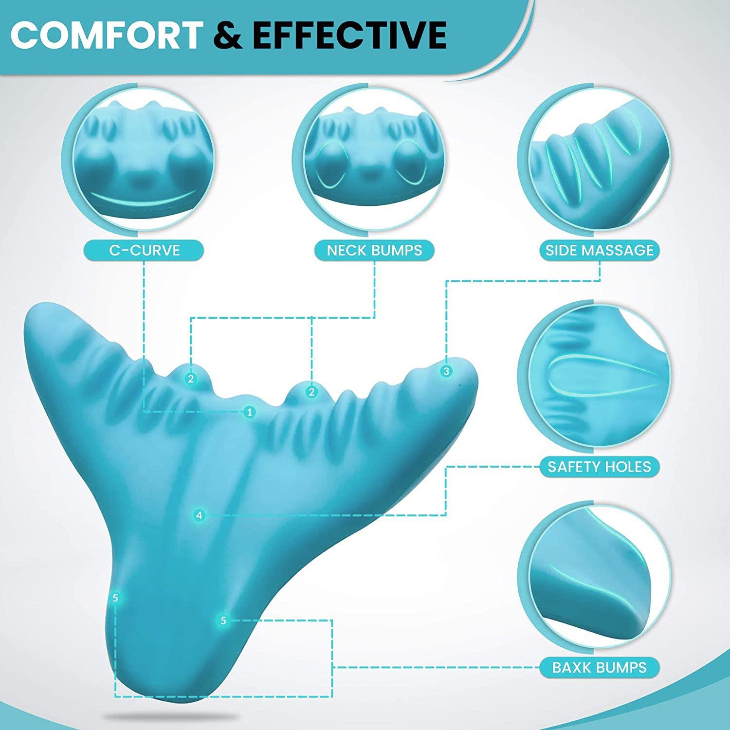 Xemz Xemz Cervical Spine Massage Pillow, Neck and Shoulder Relaxer Neck Massage Pillow, Cervical Spine Alignment Chiropractic Pillow Cervical Neck Traction Device Neck Stretcher for TMJ Pain Relief (Blue)