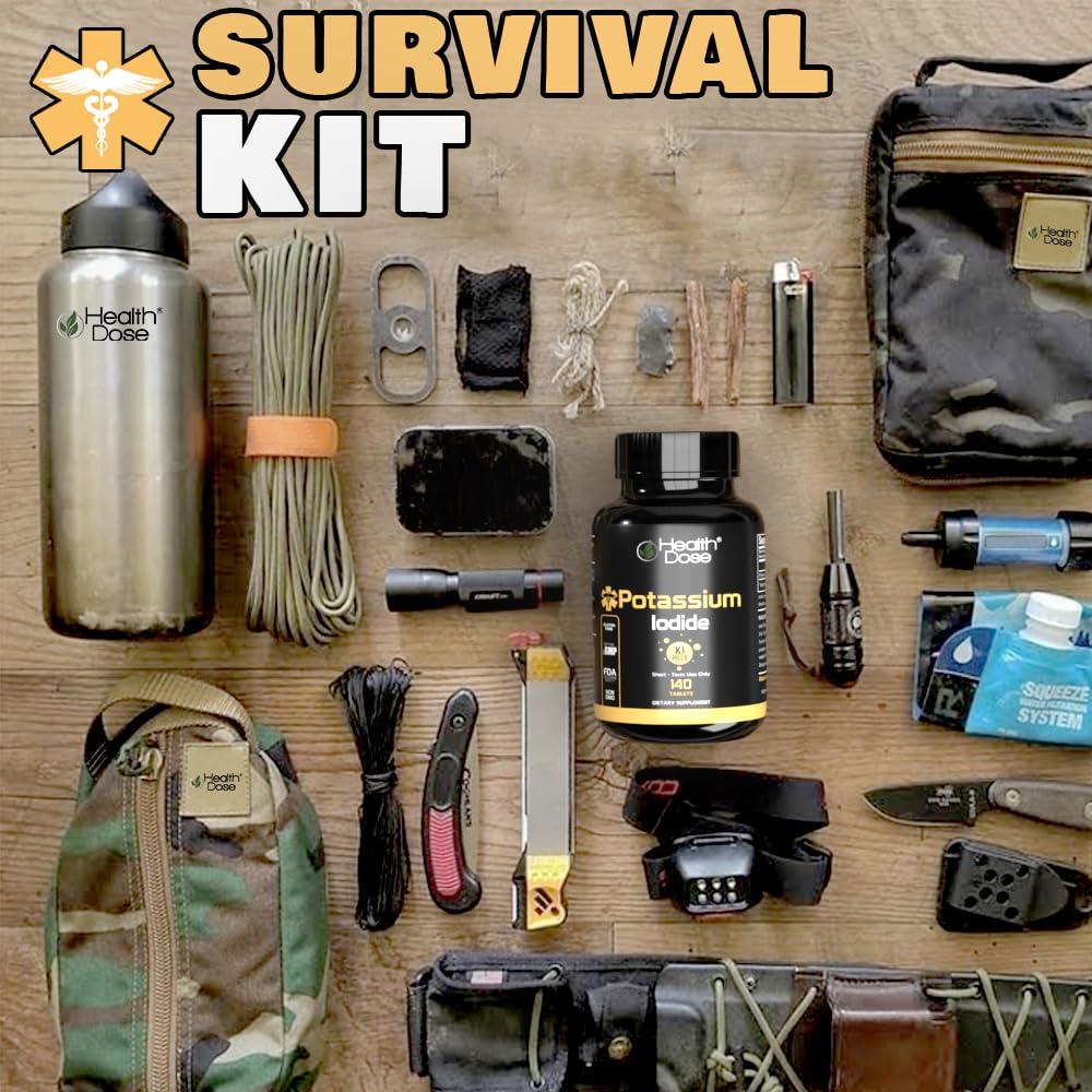 Health Dose Health Dose Potassium + Iodide (KI) Tablets 130mg 140 Tablets for Thyroid Support, Cellular Metabolism & Electrolyte Balance Non-GMO, Gluten-Free, GMP Certified, Pack of 2