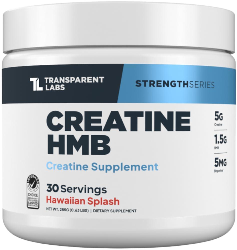 Transparent Labs Transparent Labs Creatine HMB - Creatine Monohydrate Powder with HMB for Muscle Growth, Increased Strength, Enhanced Energy Output, and Improved Athletic Performance - 30 Servings, Hawaiian Splash