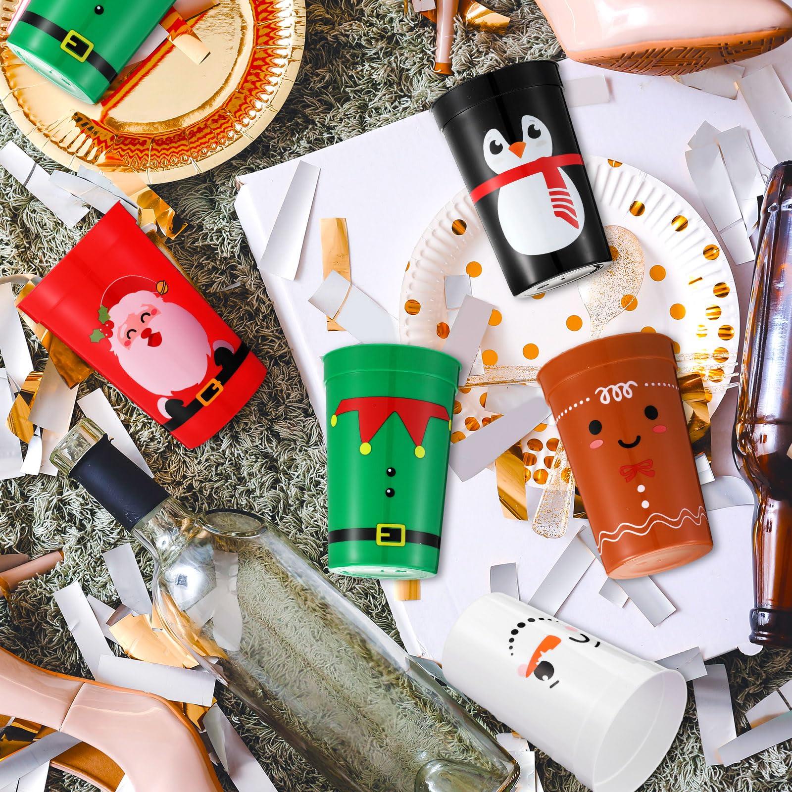 Umigy Umigy 100 Pcs Plastic Christmas Party Cups 12 oz Reusable Xmas Santa Elf Drinking Cups Disposables Merry Christmas Coffee Cups for Coffee Hot Chocolate Beer Ice Cream Christmas Party Supplies