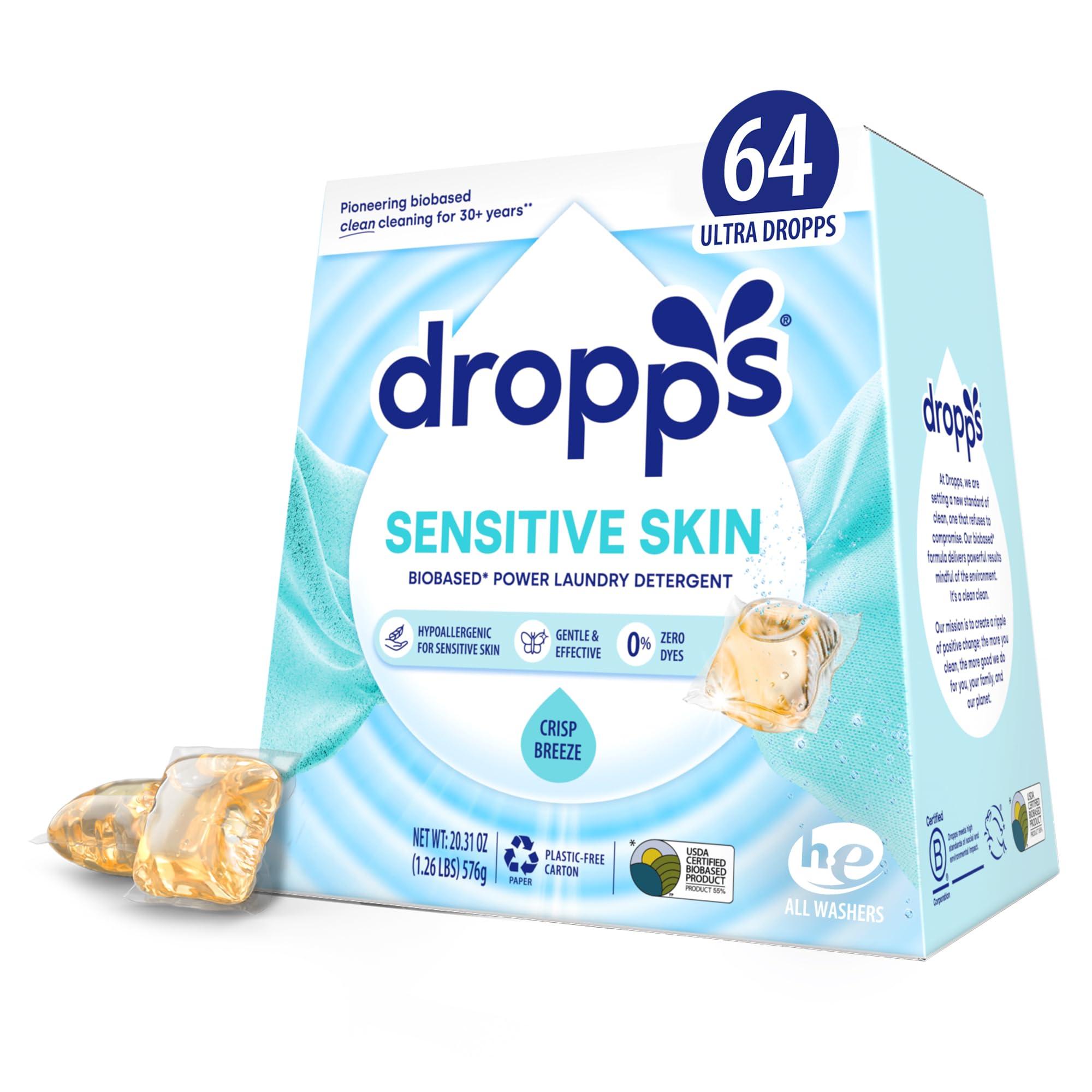 dropps Dropps Sensitive Skin Laundry Detergent Pods, Crisp Breeze (64 Tablets) - Dermatologist Tested Laundry Pods - HE Compatible Laundry Supplies for Clean Clothes, Vegan & Dye-Free