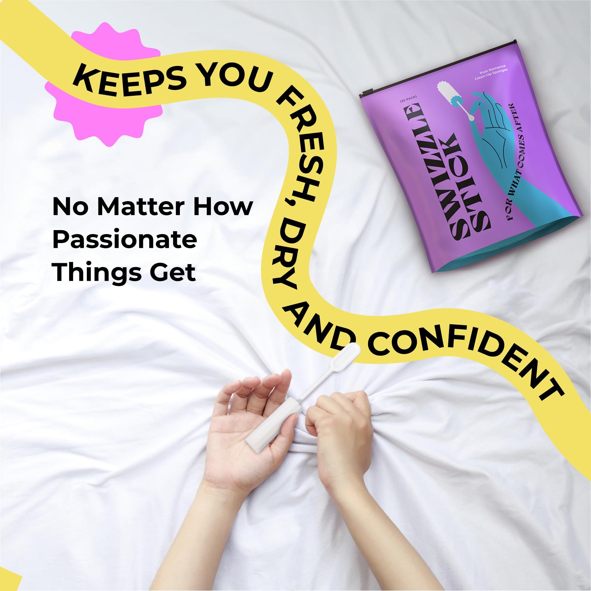 Berkland [25 Pack] Swizzle Stick Absorbing Sponge for Women - Ultra-Absorbent Post-Romance Cleanup Sponge to Stop The Drip - Long Handle, Easy Grip, Individually Packaged