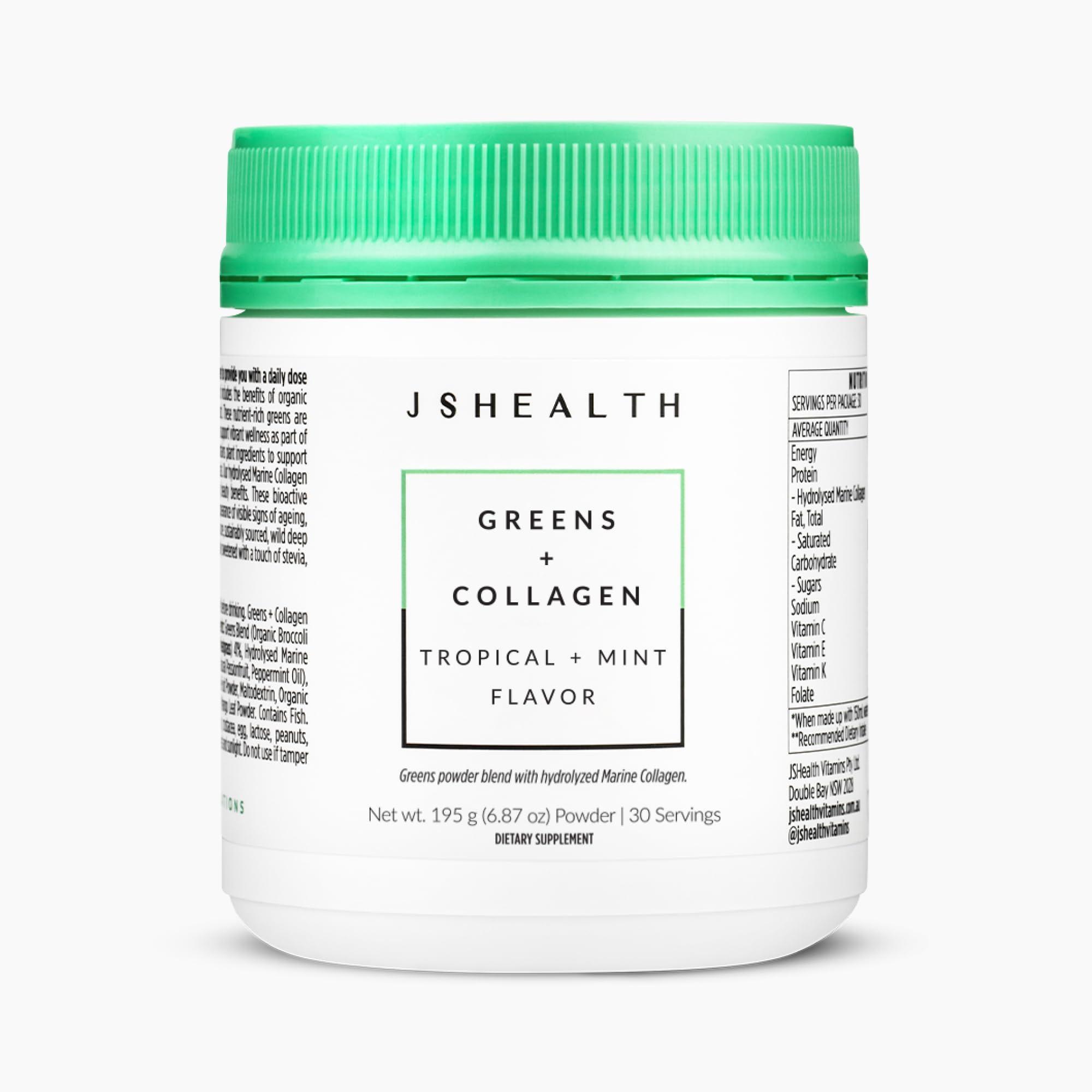 JSHealth JSHealth Super Greens Powder - Greens & Collagen Powder - Superfood Powder with Marine Collagen Peptides, Vitamins & Veggies, 30 Servings