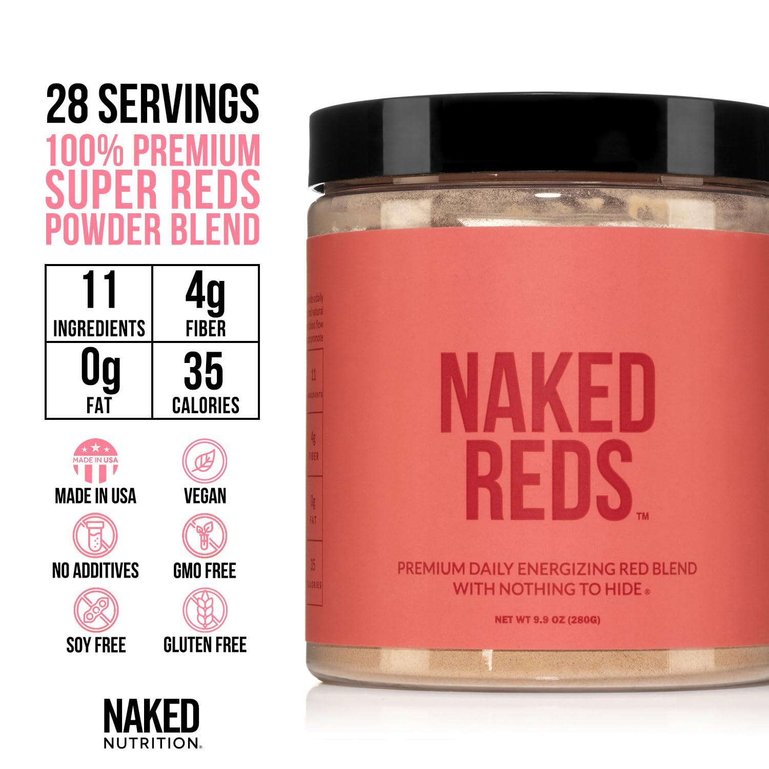 Naked Nutrition Naked Reds Superfood Powder - Healthy, Energizing Polyphenol Fruit Powder Mix, No Fillers, Nothing Artificial, Vegan, Non-GMO, Gluten Free - 28 Servings