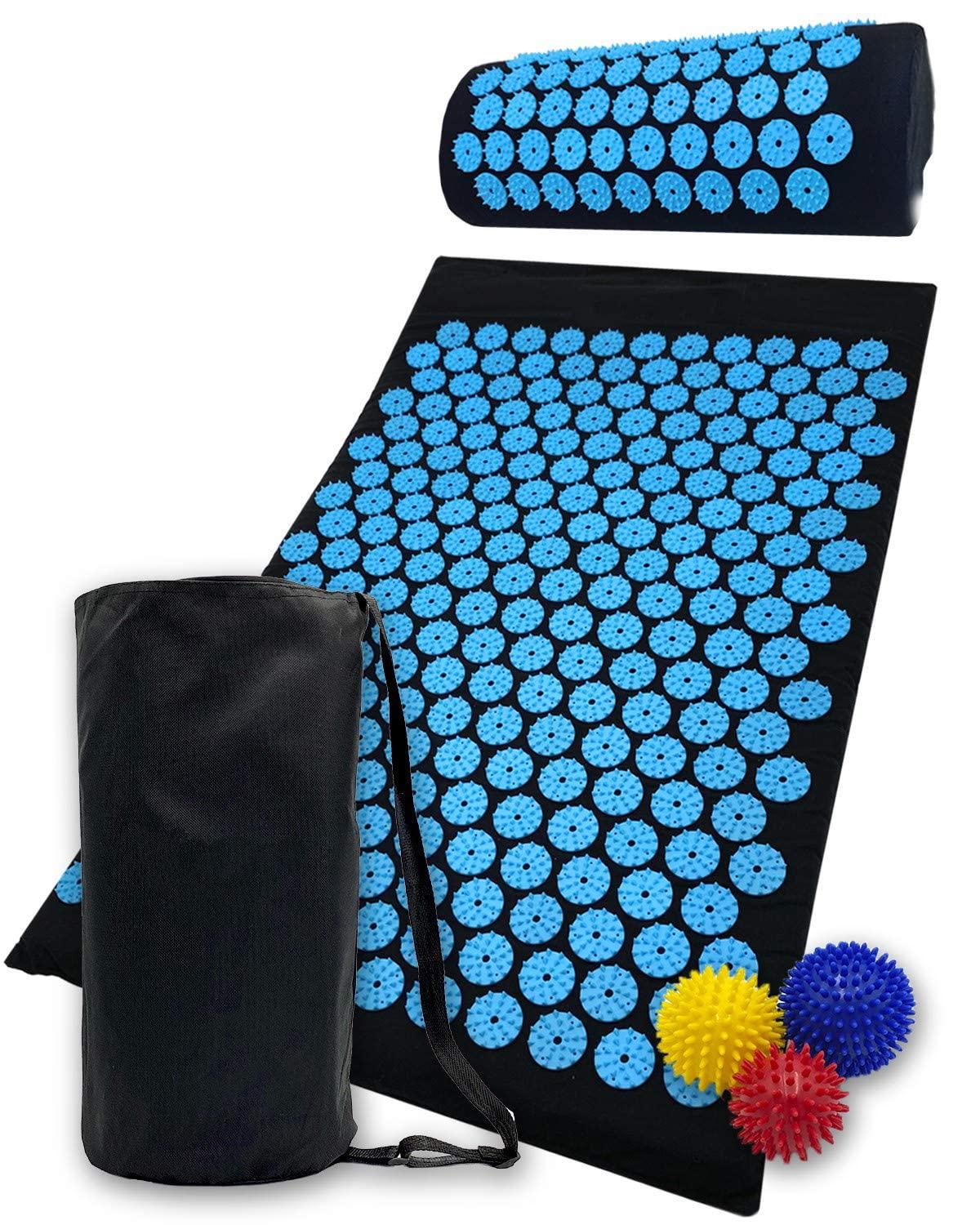 SoulShell Acupressure Mat and Pillow Set for Lower Back Pain Relief & Muscle Relaxation - Acupuncture Mattress + Spiky Ball Massage Set for Back, Neck & Sciatic Nerve Pain - Relieves Tension at Pressure Points
