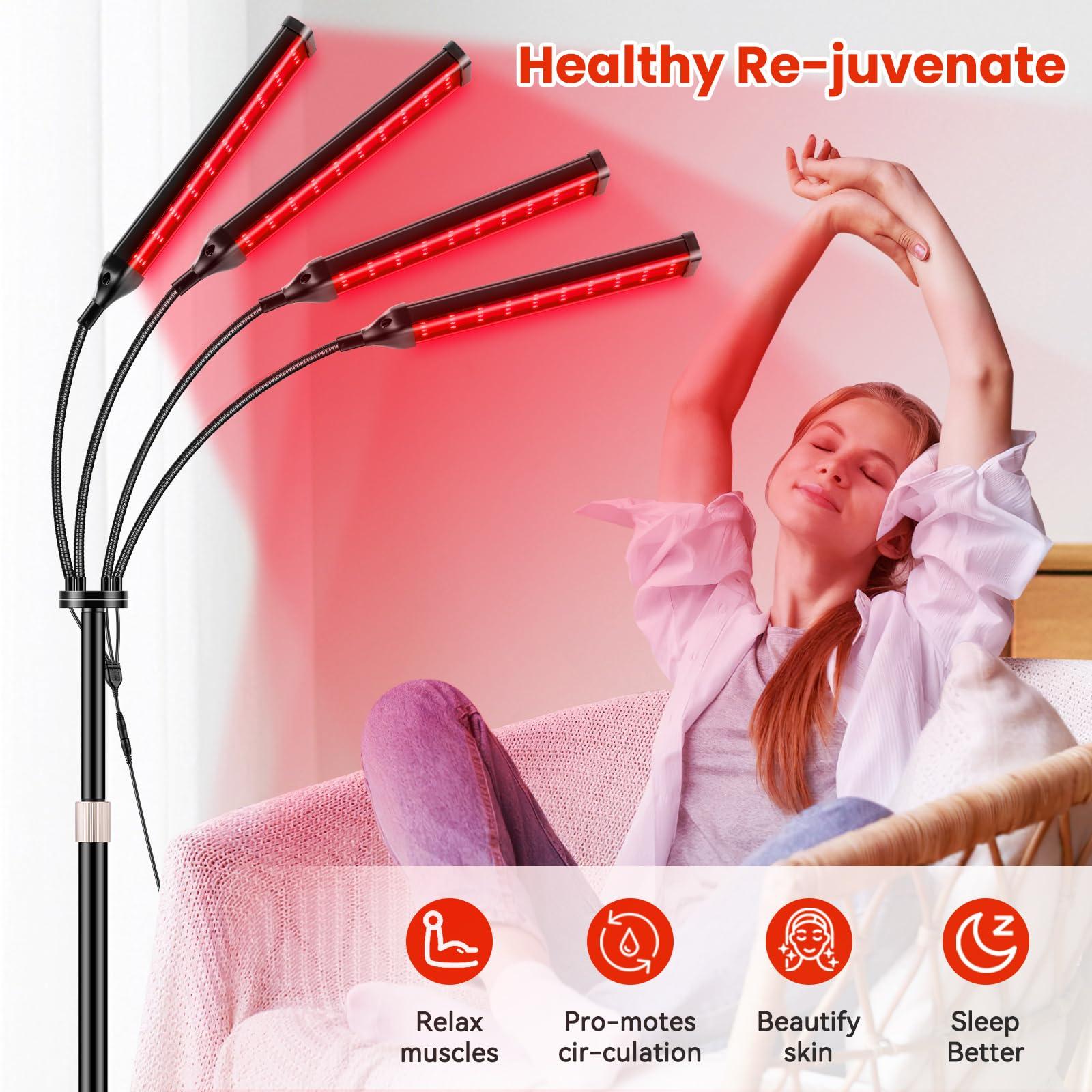 Viconor Viconor Red Light Therapy Lamp,4 Head Infrared Light Therapy for Body Device with Adjustable Stand-660nm Red Light850nm Near Infrared Light Therapy Device for Face,Body,Pain,Skin at Home