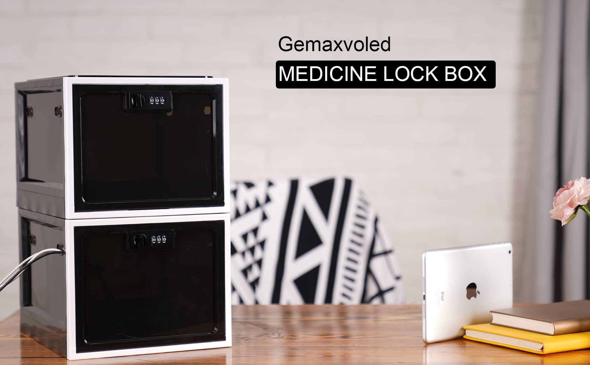 Gemaxvoled Gemaxvoled 2 Pack Medicine Lock Box, Large Capacity Premium Material Lockable Storage Bin Organizer Box with Combination Code for Safe Medication/Fridge Food/Snacks/Phone/Tablet Jail(Black)