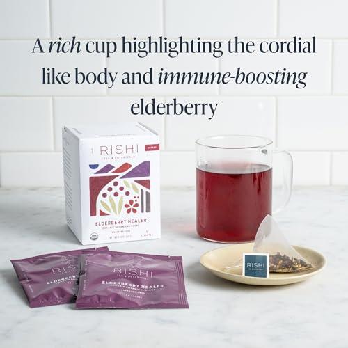 Rishi Tea Rishi Tea Blueberry Hibiscus & Elderberry Healer Herbal Tea - Organic Sachet Tea Bags, Caffeine Free Sleep Friendly Tea Bundle - 15 Count (Pack of 2)