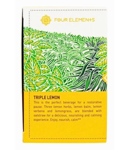 Four Elements Four Elements 4E Triple Lemon Tea, Blended with Lemongrass, Lemon Balm and Lemon Verbena, 100% Organic Herbal Tea, 16 Teabags, 1.2 OZ