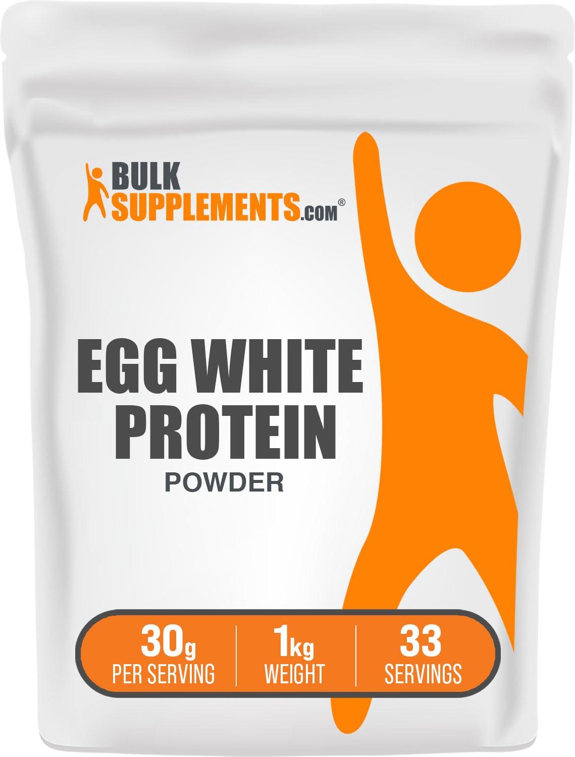 BulkSupplements BulkSupplements.com Egg White Protein Powder - Egg White Powder, Lactose Free & Dairy Free Protein Powder - Unflavored & Gluten Free, 30g per Serving, 1kg (2.2 lbs) (Pack of 1)