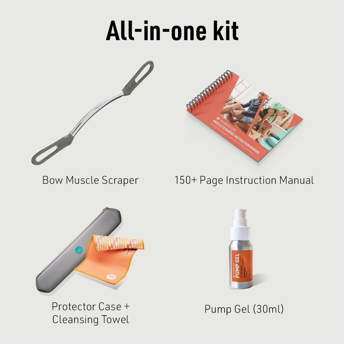 SIDEKICK Sidekick Bow Muscle Scraper - Stainless Steel Gua Sha Tool Full Kit Designed for IASTM to Relieves Back, IT Band, & Large Muscle Pain - Relieves IT Band Syndrome & Quad/Hamstring Strain