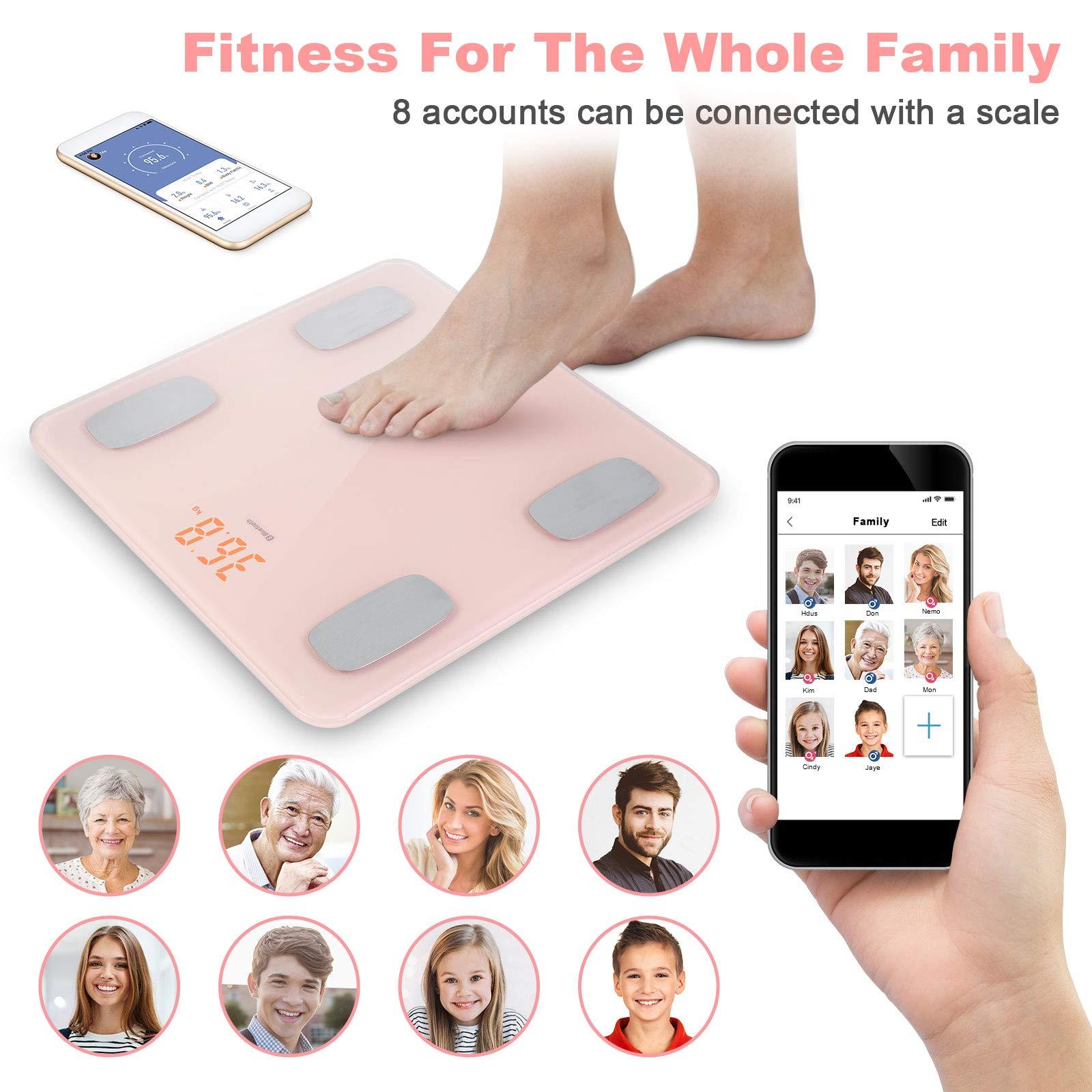 AGM himaly Body Fat Scale, Smart BMI Scale Digital Bathroom Wireless Weight Scale, Body Monitor Health Composition Analyzer with Smartphone App sync with Bluetooth-Compatible, 400 lbs - Pink