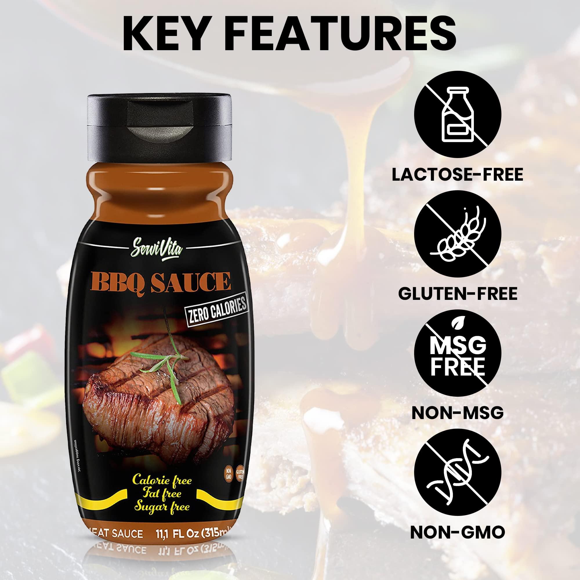 ServiVita Sugar Free BBQ Sauce - Sugar Free barbecue sauce - Zero Calories and Fat Free, 11.1 FL OZ - No Sugar BBQ Sauce - Gluten Free, Low Sodium, Low Carb - ServiVita