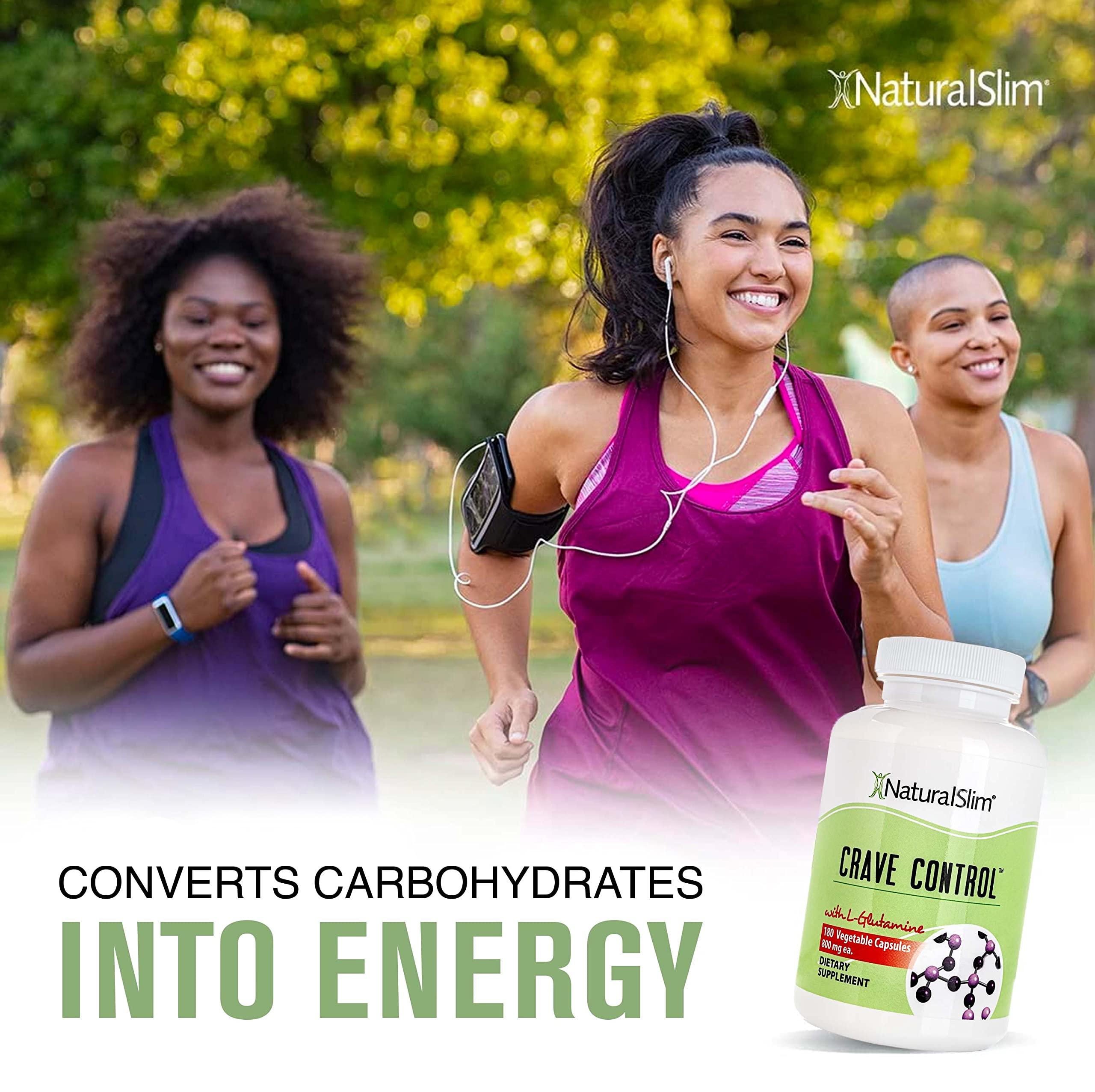 NaturalSlim NaturalSlim Crave Control Craving Suppressant, Curb Appetite & Sugar Craving Blocker Supplement - Energy & Metabolism Booster with L glutamine & Thiamine B Complex - 180 Vegetable Capsules