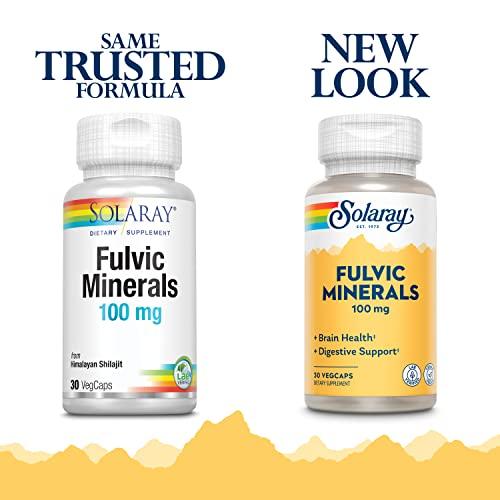 SOLARAY Solaray Fulvic Minerals 100 mg | Himalayan Shilajit | Healthy Digestion, Skin & Brain Support | 30 VegCaps