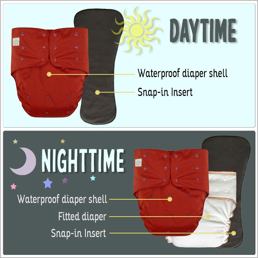 Ecoable Adult Nighttime Diaper Set - Incontinence Protective Briefs with Fitted and Insert for Special Needs Teens, Men and Women (Large, Black Arrow)