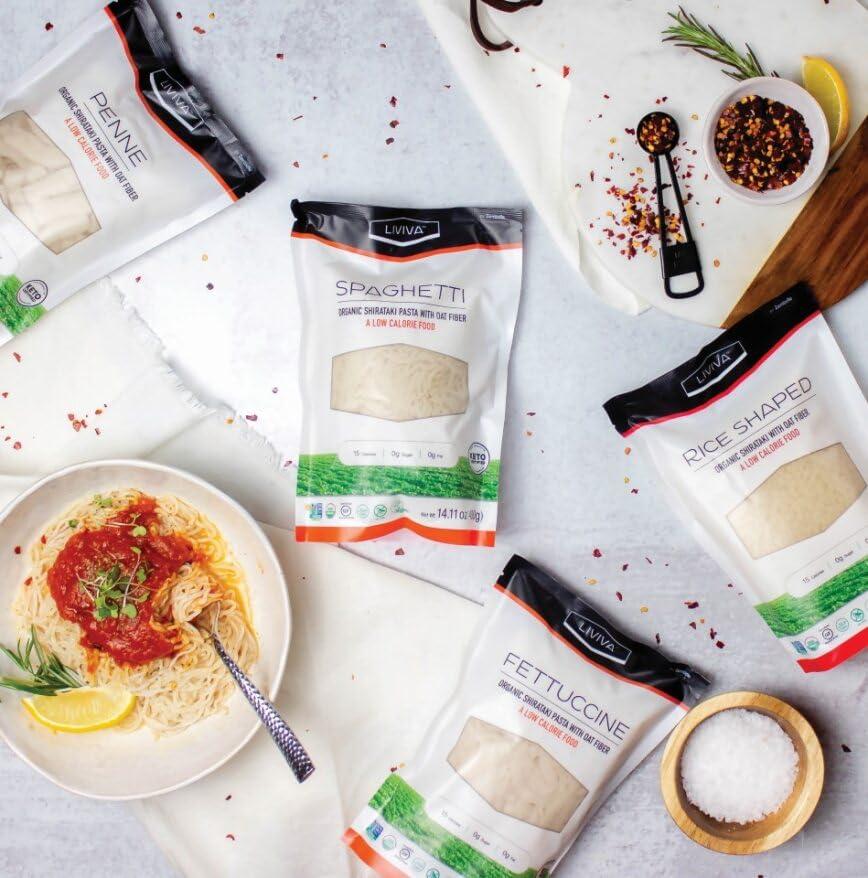 LIVIVA LIVIVA Organic Shirataki Konjac Penne Noodle 2 Pk (36.67 oz) Diabetic-Friendly Low Carb, Low Calorie Pasta Noodles Ready to Serve No Odor, Certified Non-GMO, Gluten Free, Vegan, Plant-Based, Keto, Kosher, Halal