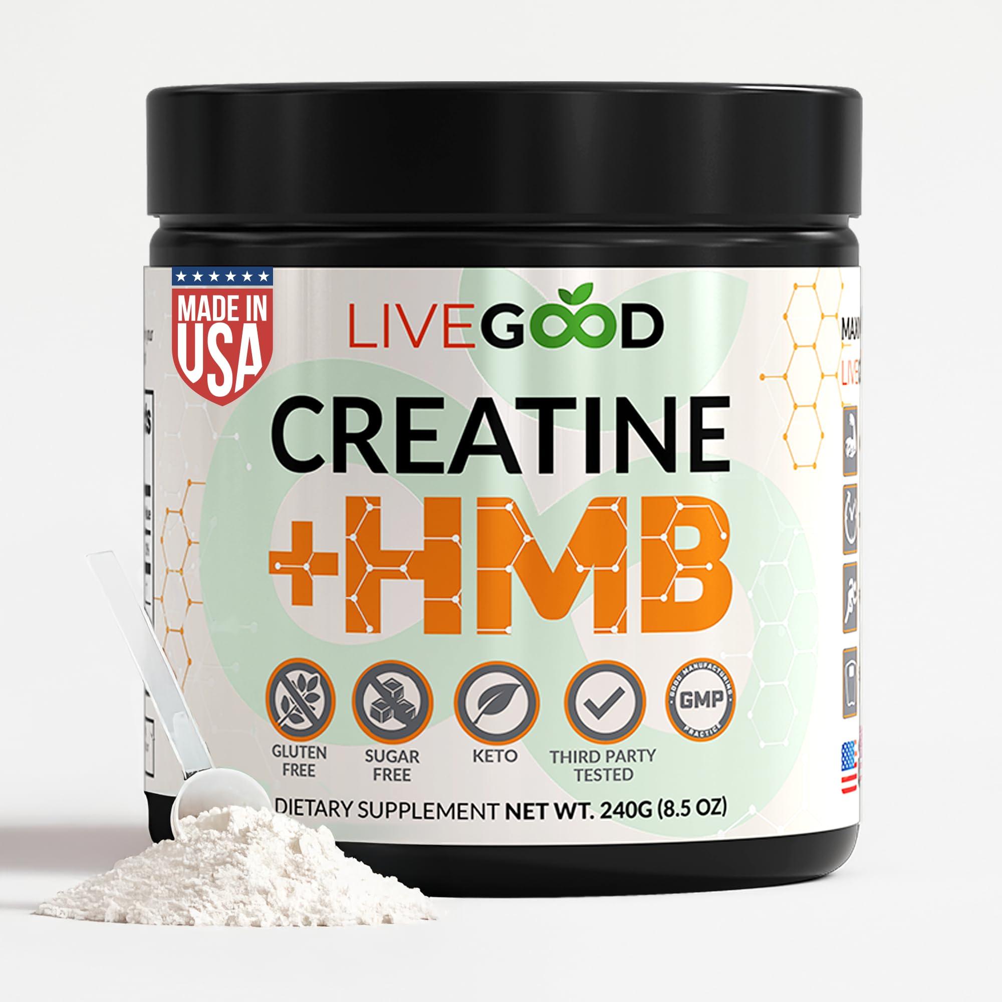 LIVEGOOD LIVEGOOD Creatine Plus HMB Supplement, 3g HMB for Muscle Strength & Recovery, 8.5oz.