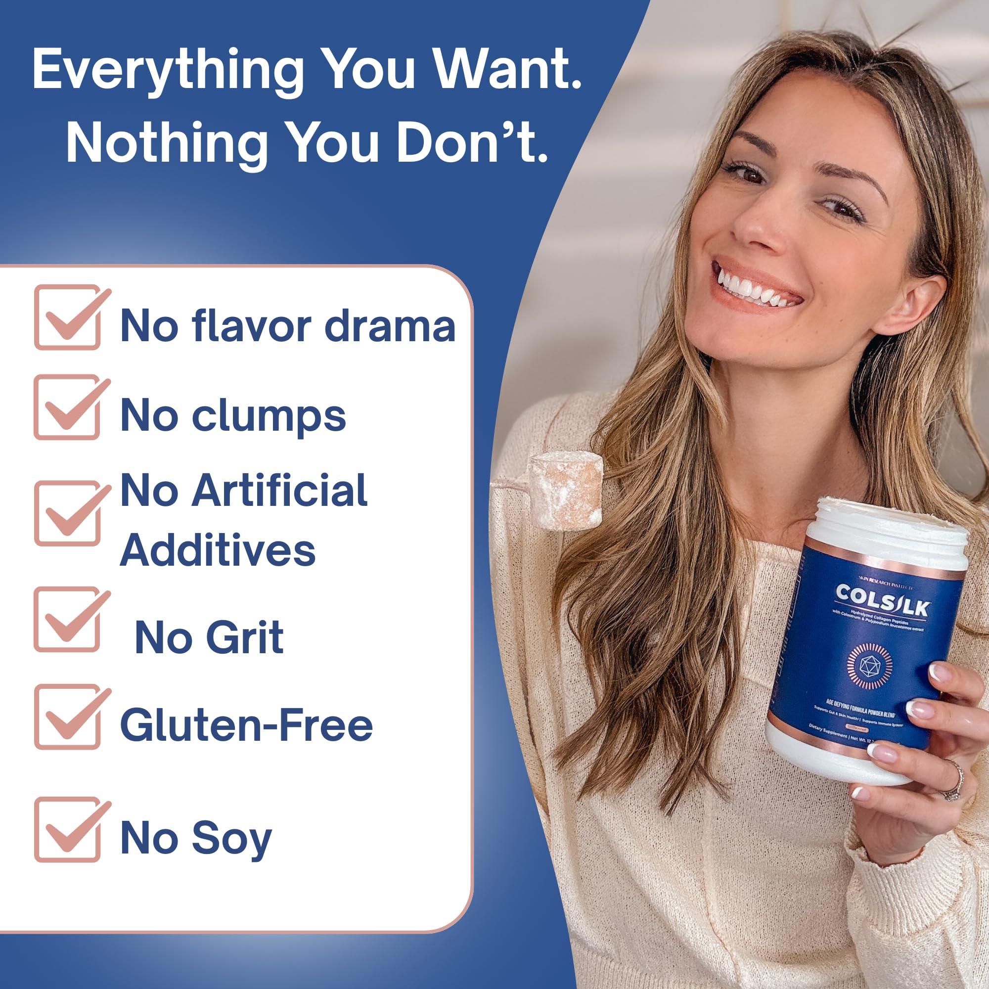 Skin Research Institute Skin Research Institute ColSilk Collagen Powder Supplement with Collagen, Colostrum, and Polypodium for Skin, Hair, Nails, and Joint Support  One Scoop per Serving  Unflavored (1 Month Supply)