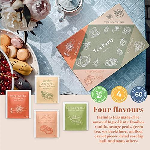 ACORUS ACORUS Tea Party with 4 Different Flavors | Tea Set | 40 Count Natural Rooibos, Black Tea, Green Tea Packs with Beautiful Gift Box | Tea Bags Variety Pack