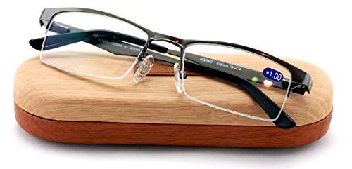 V.W.E. Premium Half Rim Reading Glasses With Anti-reflective AR Coating Spring Hinge Reader (Gunmetal, 1.00)