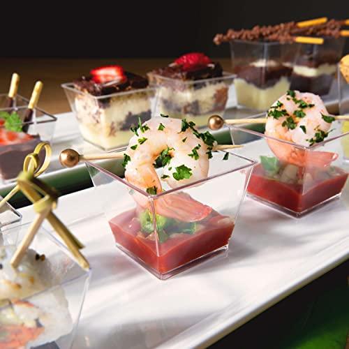Back of House Ltd. 3oz. Mini Dessert Cups, 100-pack - Clear Plastic Square Cups - Small Disposable Shooters for Tasting Parfait, Fruit, Cake, Ice Cream, Sauces, Jelly Shots & Appetizers, Parties, Catering & Restaurants