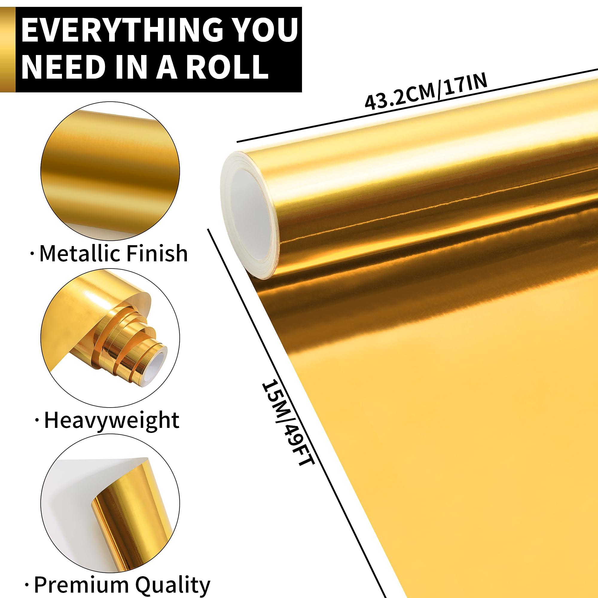 PENPRIS Golden Metallic Wrapping Paper Roll- 17in X 49Ft Metal Wrapping Paper Roll for Gift Wrapping Solid Color Paper for Christmas,Birthday,Wedding,Baby Shower PAP12GD15