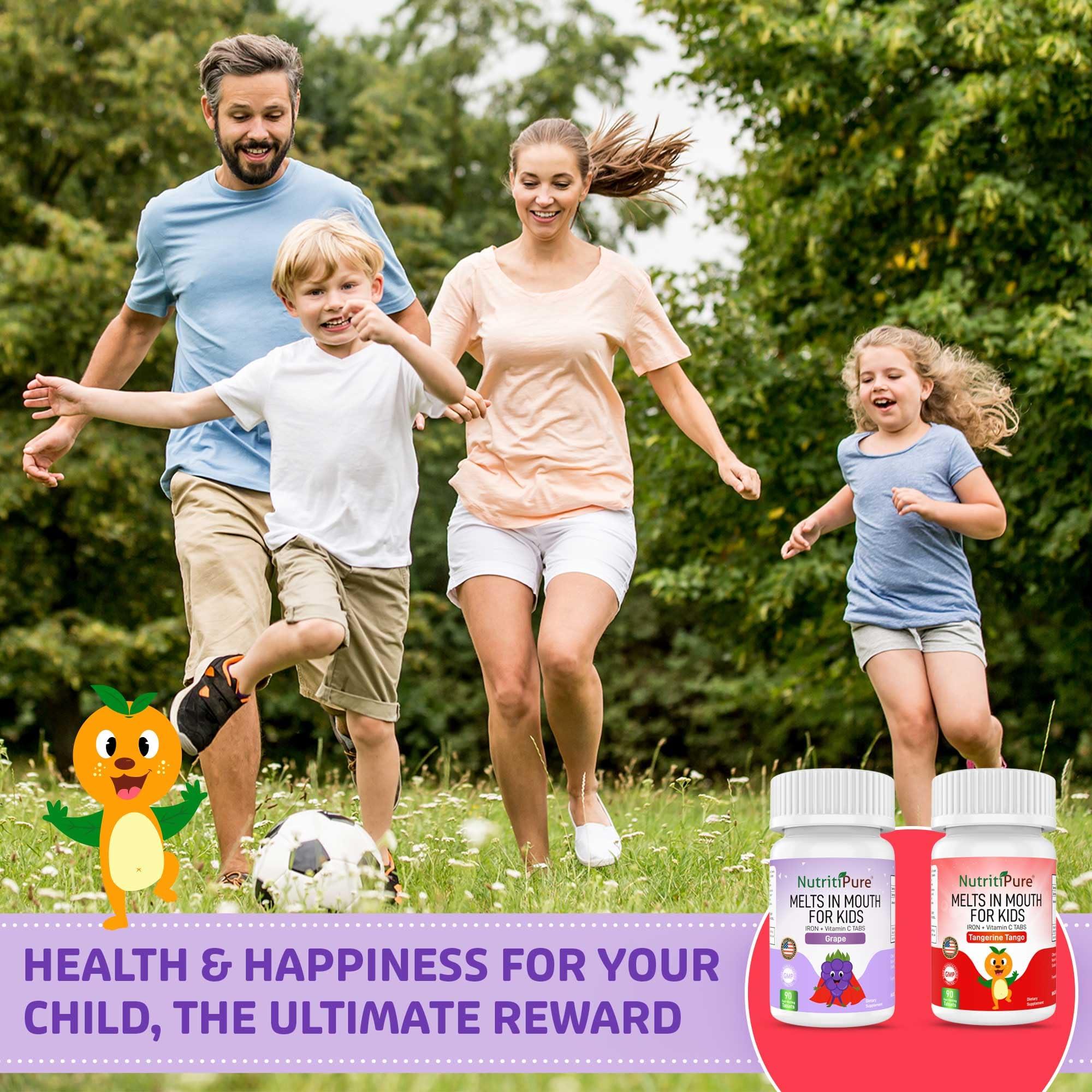 NutritiPure Chewable Iron Supplements for Kids (Ferronyl/Carbonyl Iron 9 mg with Vitamin C 30 mg) Tablet in Tangerine Tango Orange Flavor Kids Iron Supplement 90 Count (2 Bottles)