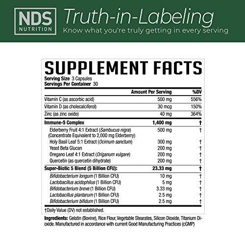 FitLife Brands NDS Nutrition Advanced Immune Booster – Comprehensive Immune Support Supplement for Adults with Elderberry, Vitamin C, Vitamin D, Zinc and 5 Billion CFU Probiotic - Herbal Immune Defense (90 Capsules)